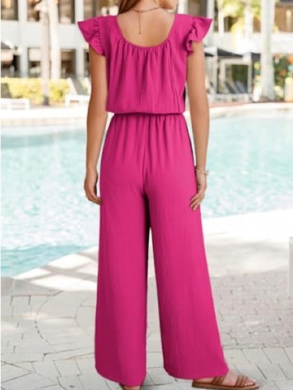 Women’s Wide-Leg Jumpsuit in Fuchsia Pink - Picture 3 of 7